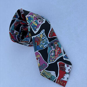 Handmade Novelty Tie Magazine Covers Cartoon Graphics Black Colorful